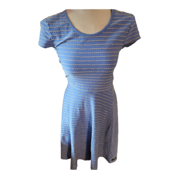 Matilda Jane Exploration Midi Dress Periwinkle Lace Stripe Stretch Short Sleeve - Picture 2 of 6